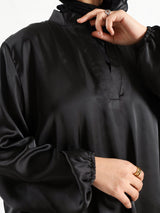 Modest Satin Set in soft satin fabric, available in black, beige, pink, olive, and baby blue—elegant and lightweight for summer modest wear