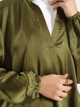 Modest Satin Set in soft satin fabric, available in black, beige, pink, olive, and baby blue—elegant and lightweight for summer modest wear