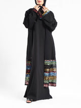 Moonlight Mirage Kaftan in royal crepe with half embroidery, blending shimmer and softness for elegant Eid and summer evening wear