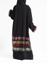 Moonlight Mirage Kaftan in royal crepe with half embroidery, blending shimmer and softness for elegant Eid and summer evening wear