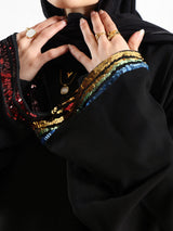 Moonlight Mirage Kaftan in royal crepe with half embroidery, blending shimmer and softness for elegant Eid and summer evening wear