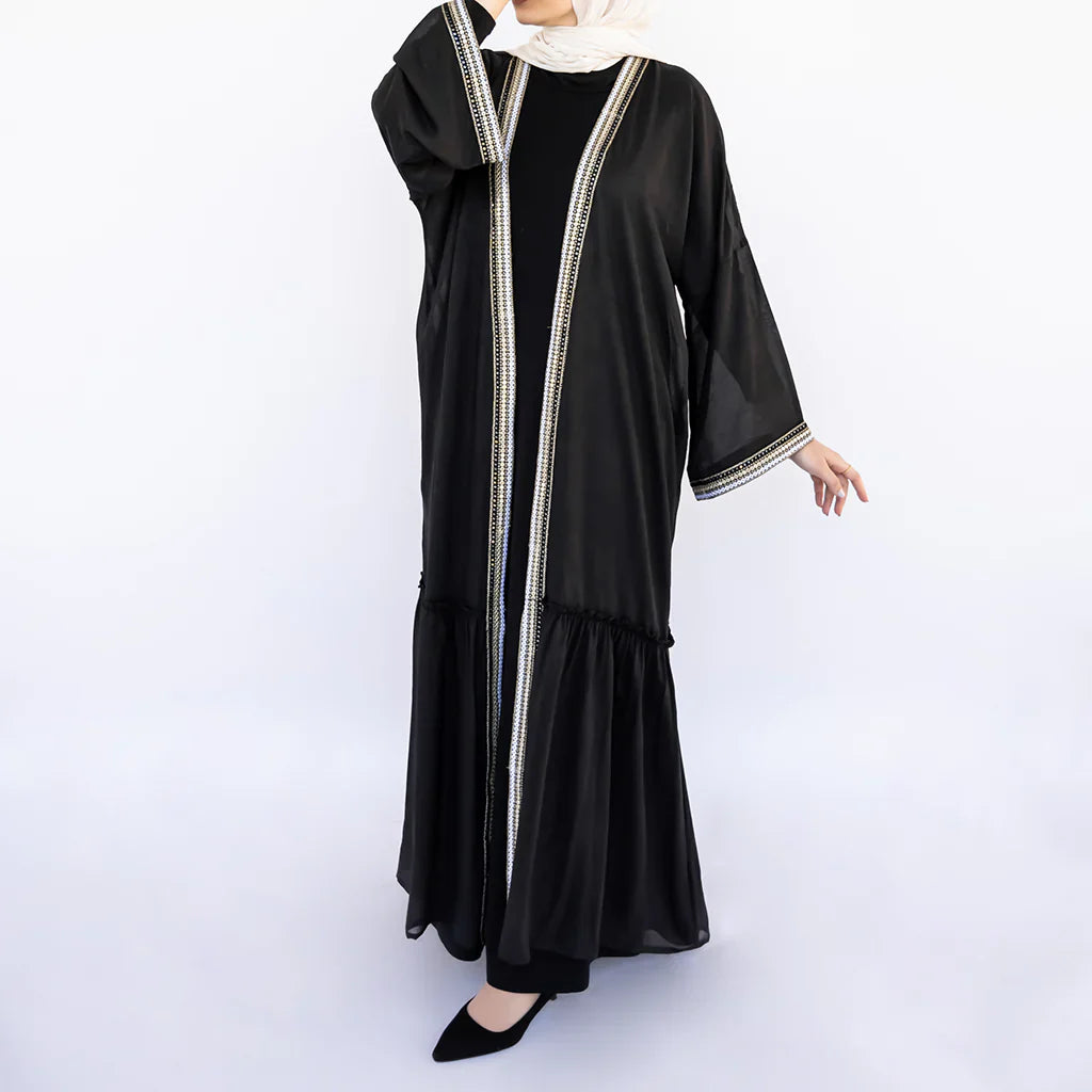Moroccan Moonlight Kaftan in shimmering chiffon-polyester blend, with a flowing silhouette for graceful, versatile modest wear