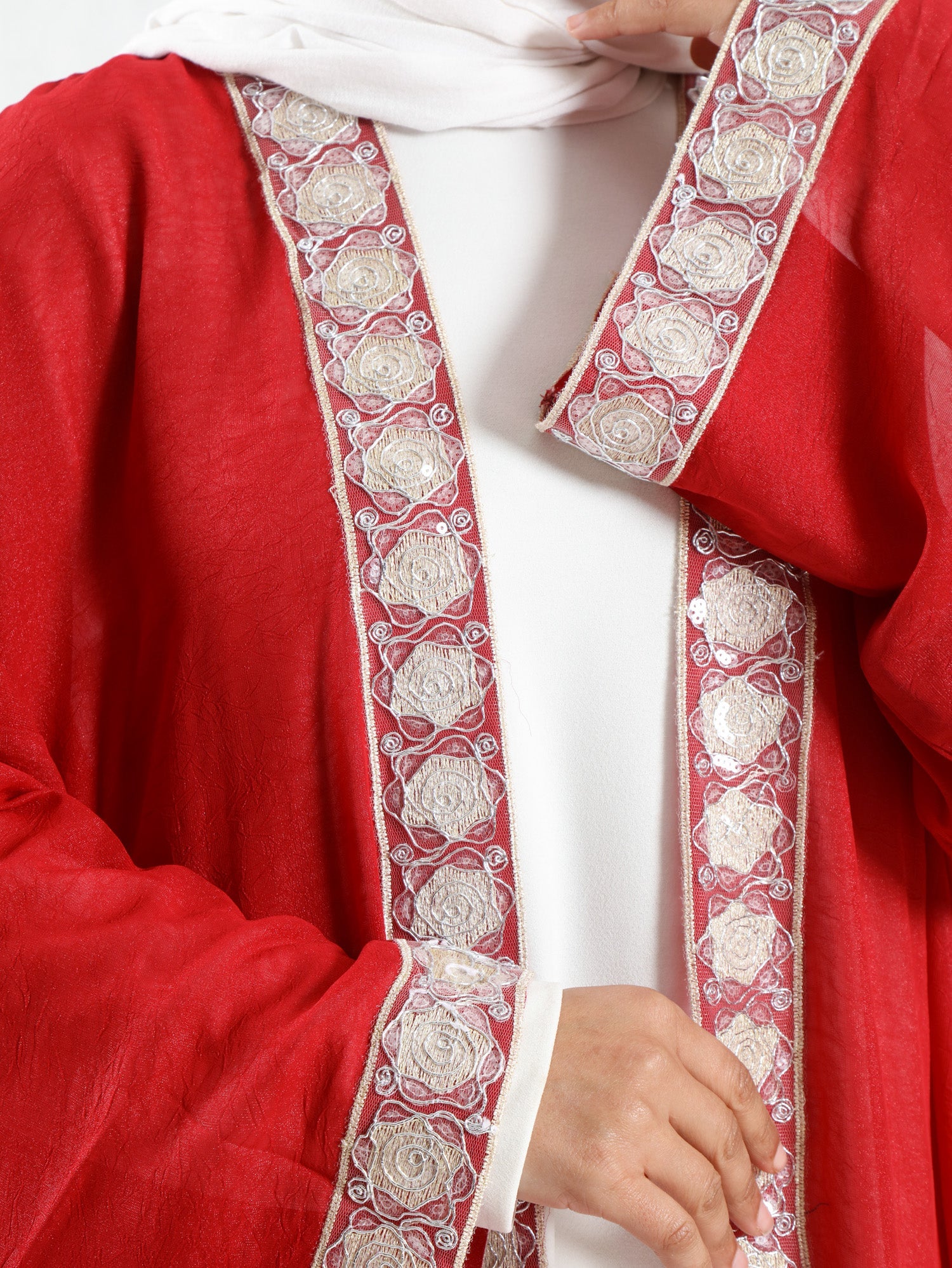 Moroccan Moonlight Kaftan in shimmering chiffon-polyester blend, with a flowing silhouette for graceful, versatile modest wear