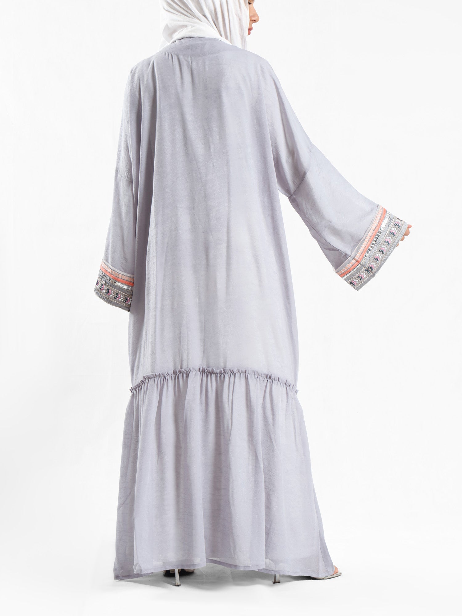 Moroccan Moonlight Kaftan in shimmering chiffon-polyester blend, with a flowing silhouette for graceful, versatile modest wear