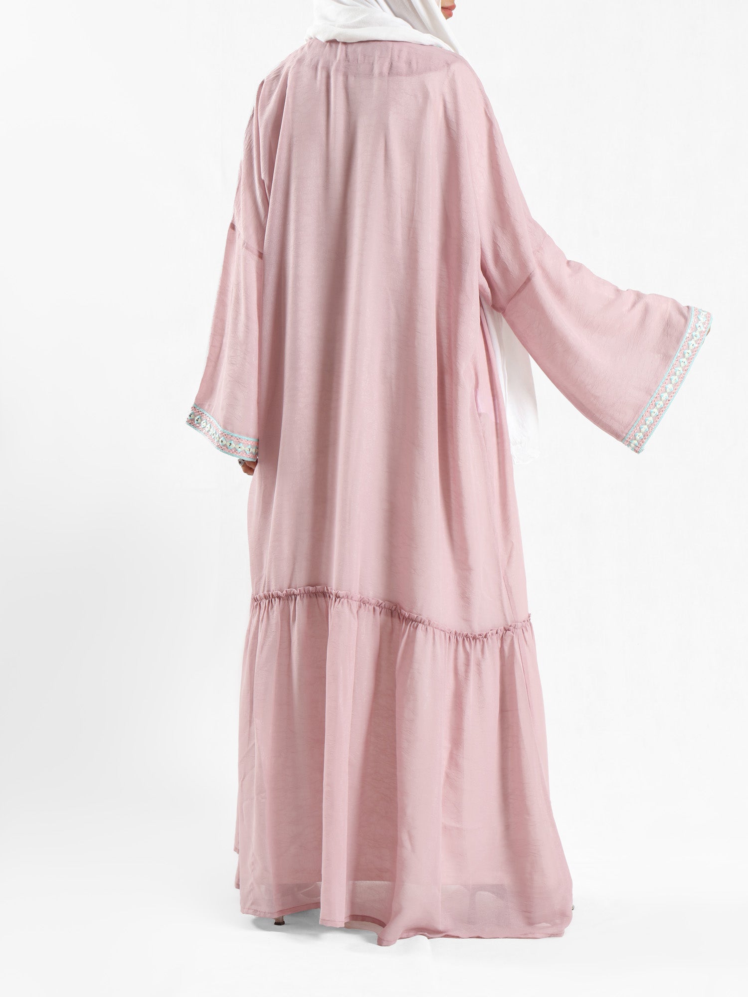 Moroccan Moonlight Kaftan in shimmering chiffon-polyester blend, with a flowing silhouette for graceful, versatile modest wear