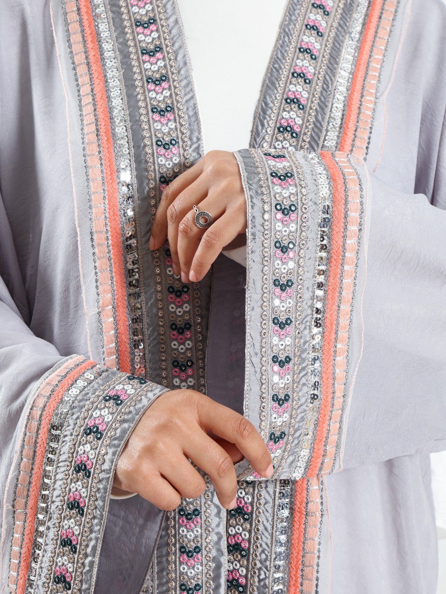 Moroccan Moonlight Kaftan in shimmering chiffon-polyester blend, with a flowing silhouette for graceful, versatile modest wear