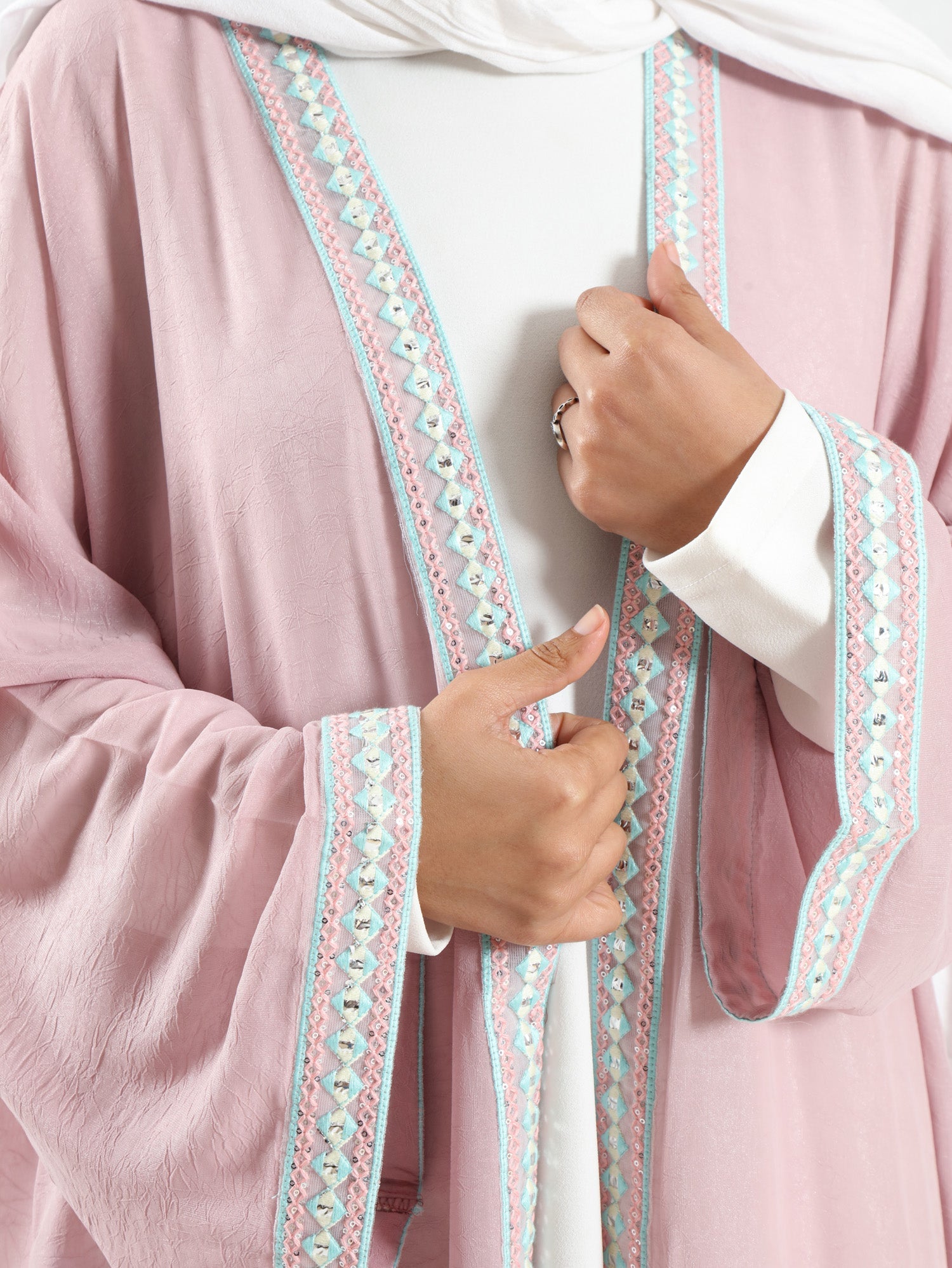 Moroccan Moonlight Kaftan in shimmering chiffon-polyester blend, with a flowing silhouette for graceful, versatile modest wear