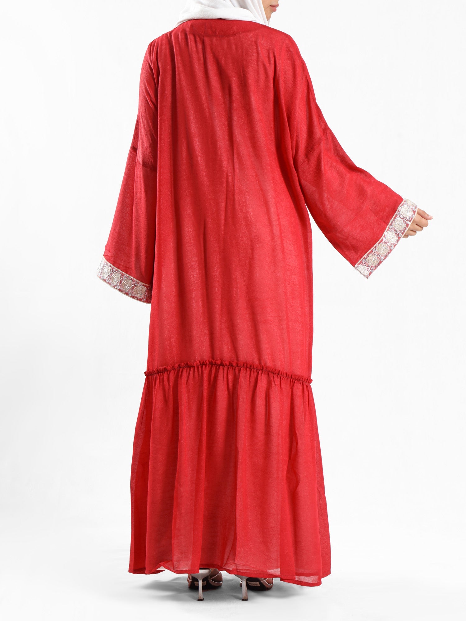 Moroccan Moonlight Kaftan in shimmering chiffon-polyester blend, with a flowing silhouette for graceful, versatile modest wear