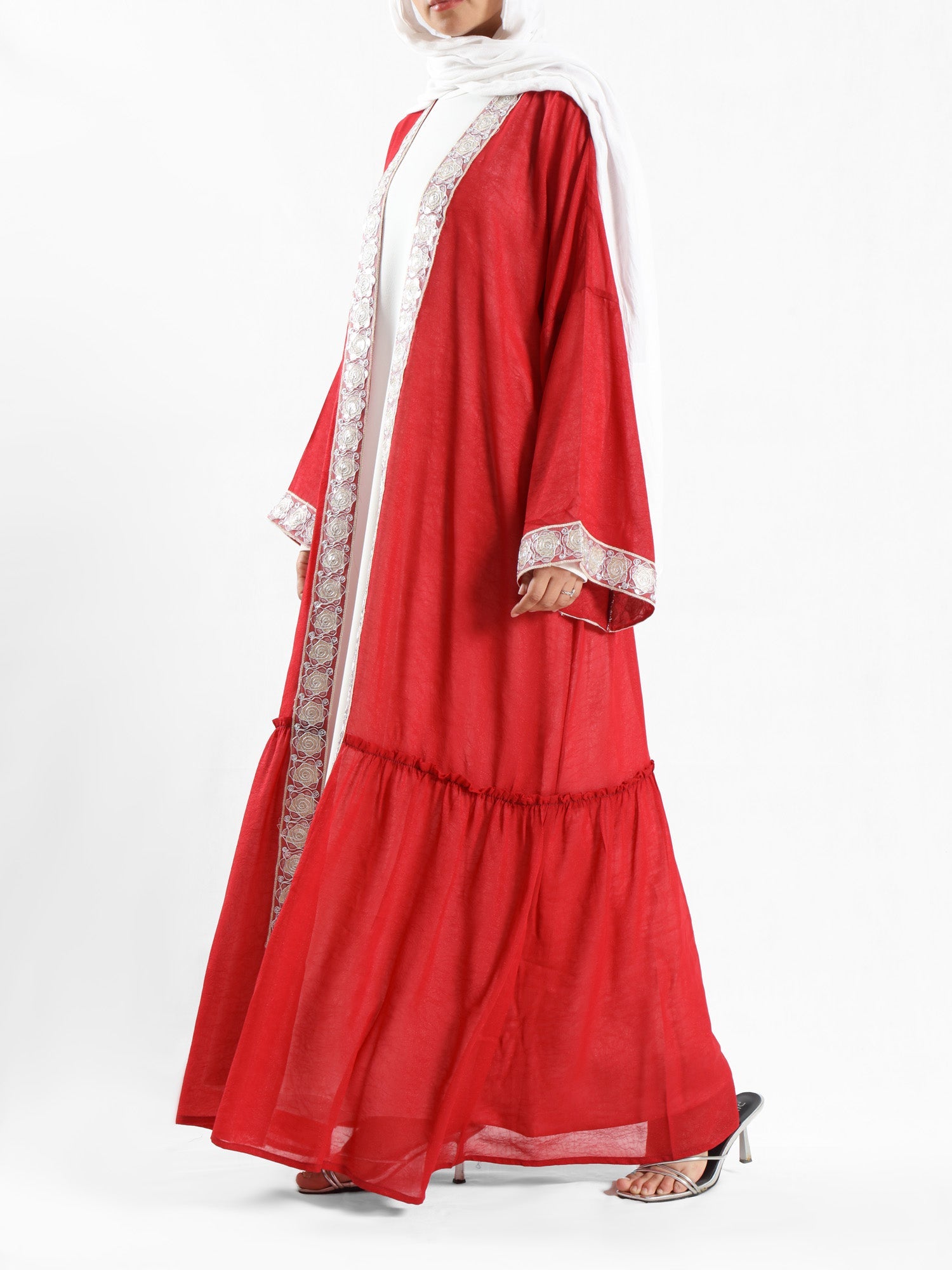 Moroccan Moonlight Kaftan in shimmering chiffon-polyester blend, with a flowing silhouette for graceful, versatile modest wear