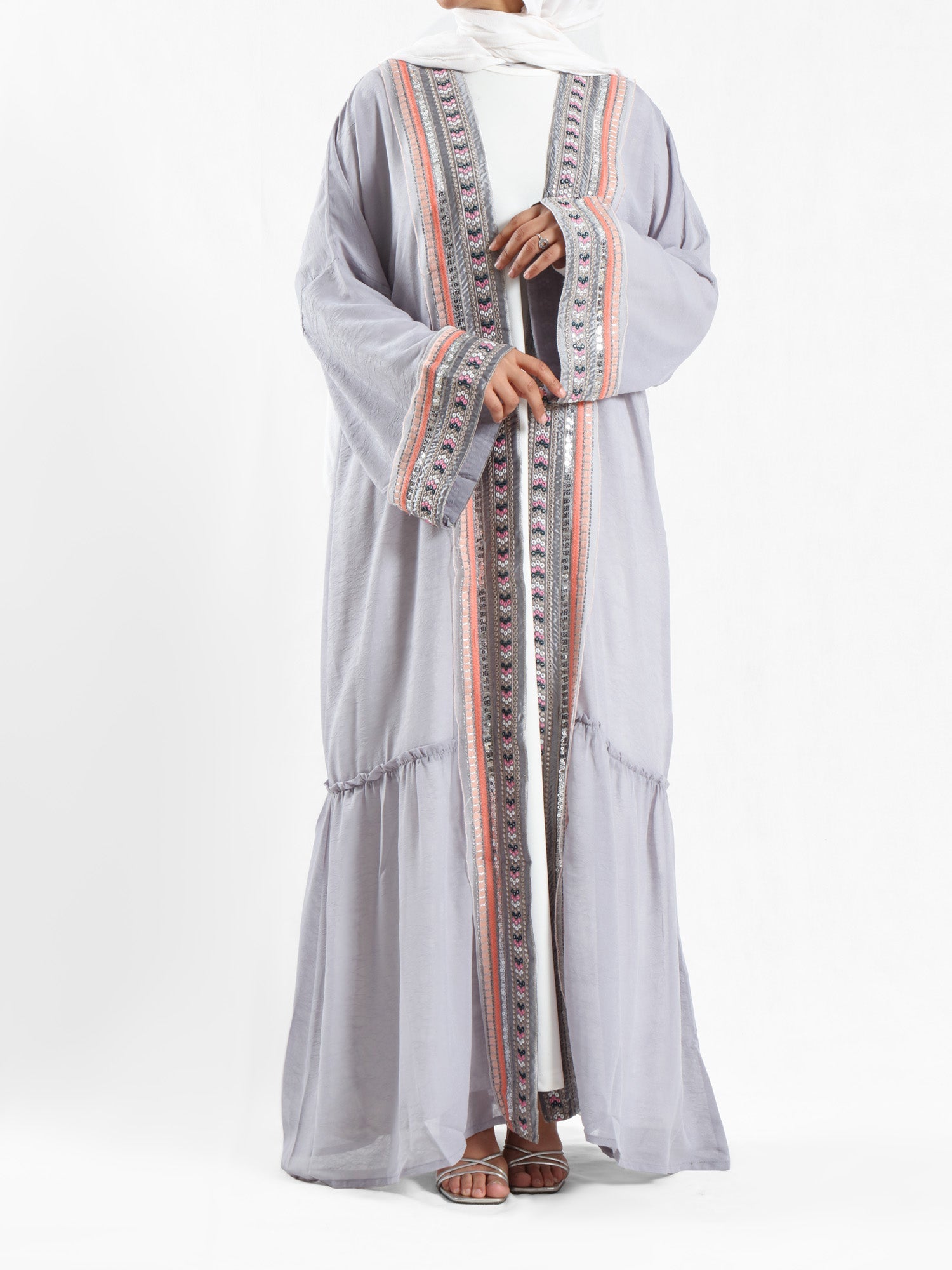 Moroccan Moonlight Kaftan in shimmering chiffon-polyester blend, with a flowing silhouette for graceful, versatile modest wear