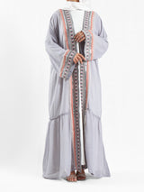 Moroccan Moonlight Kaftan in shimmering chiffon-polyester blend, with a flowing silhouette for graceful, versatile modest wear