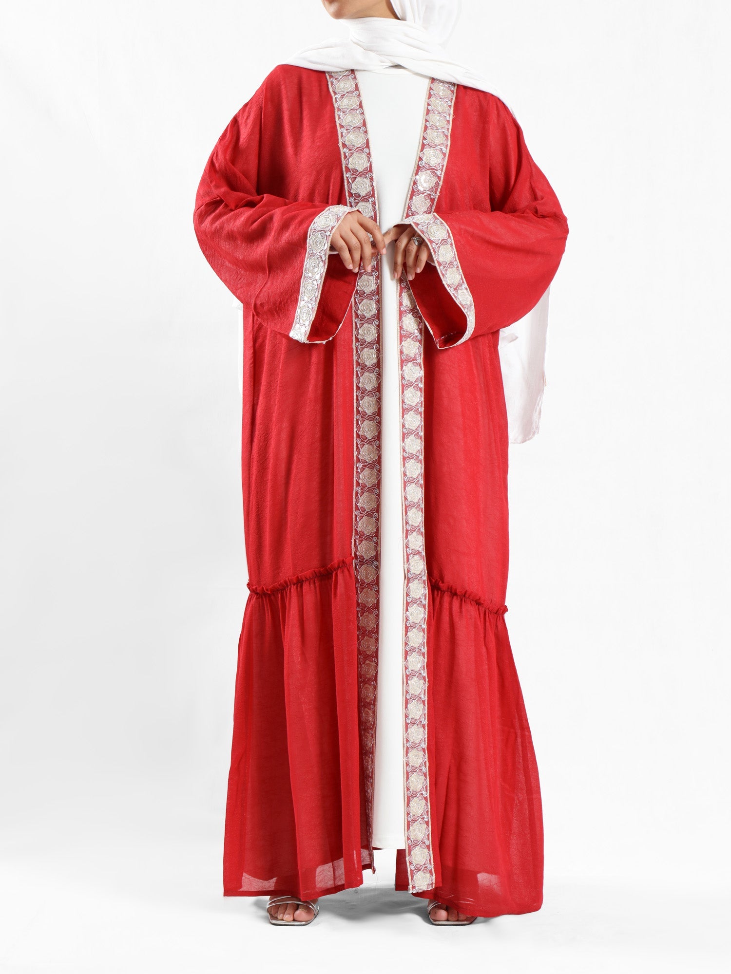 Moroccan Moonlight Kaftan in shimmering chiffon-polyester blend, with a flowing silhouette for graceful, versatile modest wear