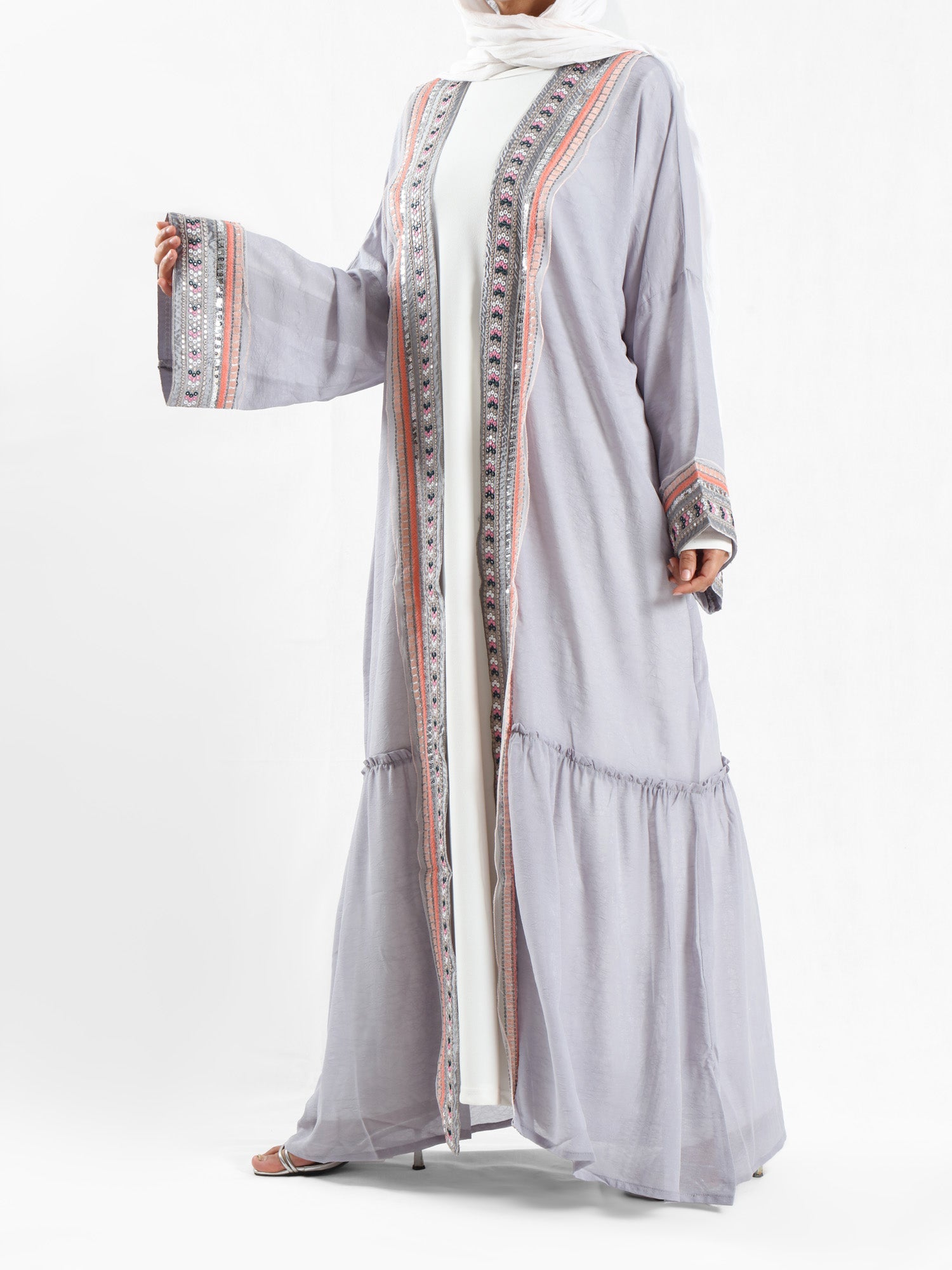 Moroccan Moonlight Kaftan in shimmering chiffon-polyester blend, with a flowing silhouette for graceful, versatile modest wear