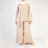 New Dawn Breeze Set in royal crepe blend with wide-leg pants, a lightweight and chic modest outfit for Eid or casual summer wear