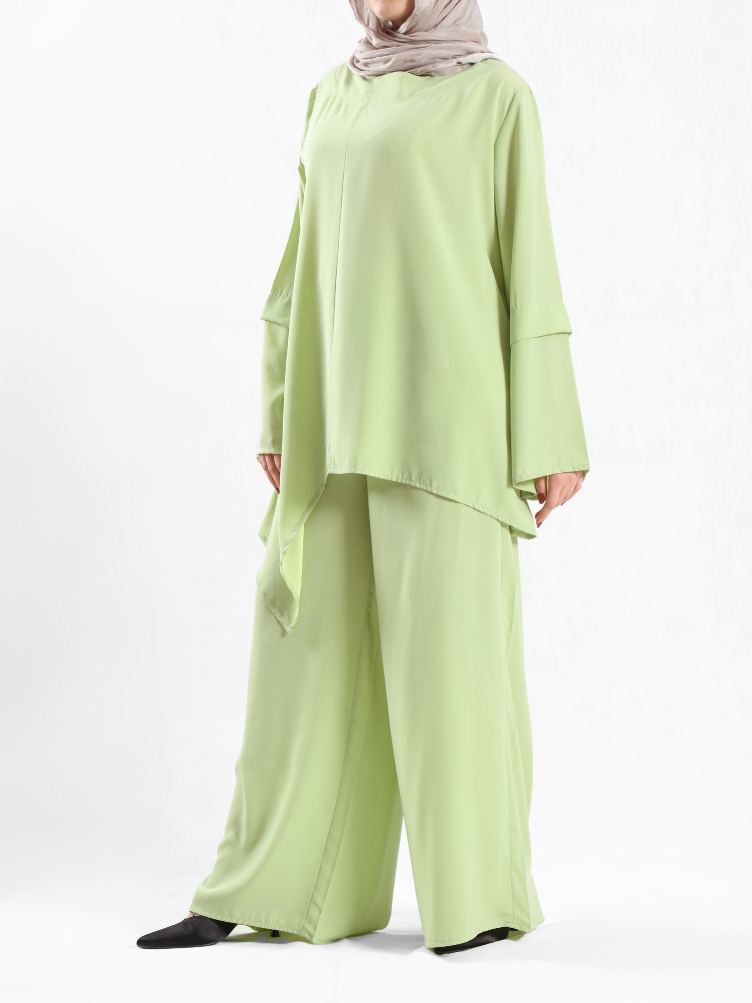 New Dawn Breeze Set in royal crepe blend with wide-leg pants, a lightweight and chic modest outfit for Eid or casual summer wear