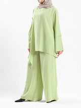 New Dawn Breeze Set in royal crepe blend with wide-leg pants, a lightweight and chic modest outfit for Eid or casual summer wear