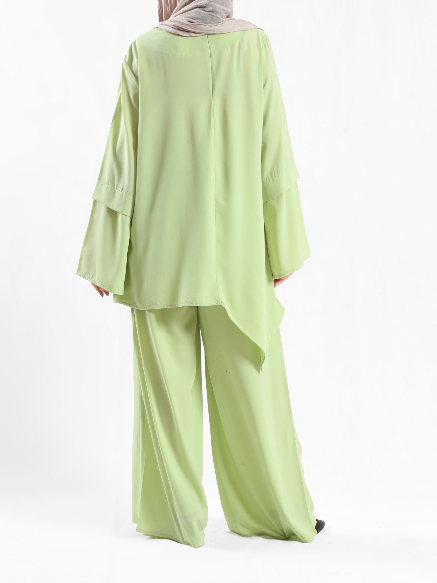 New Dawn Breeze Set in royal crepe blend with wide-leg pants, a lightweight and chic modest outfit for Eid or casual summer wear