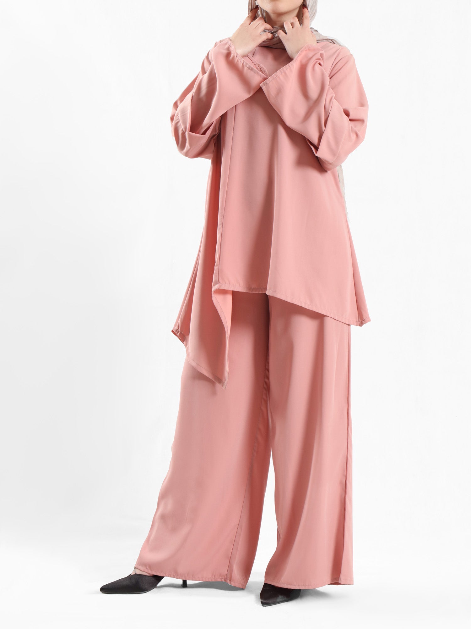 New Dawn Breeze Set in royal crepe blend with wide-leg pants, a lightweight and chic modest outfit for Eid or casual summer wear