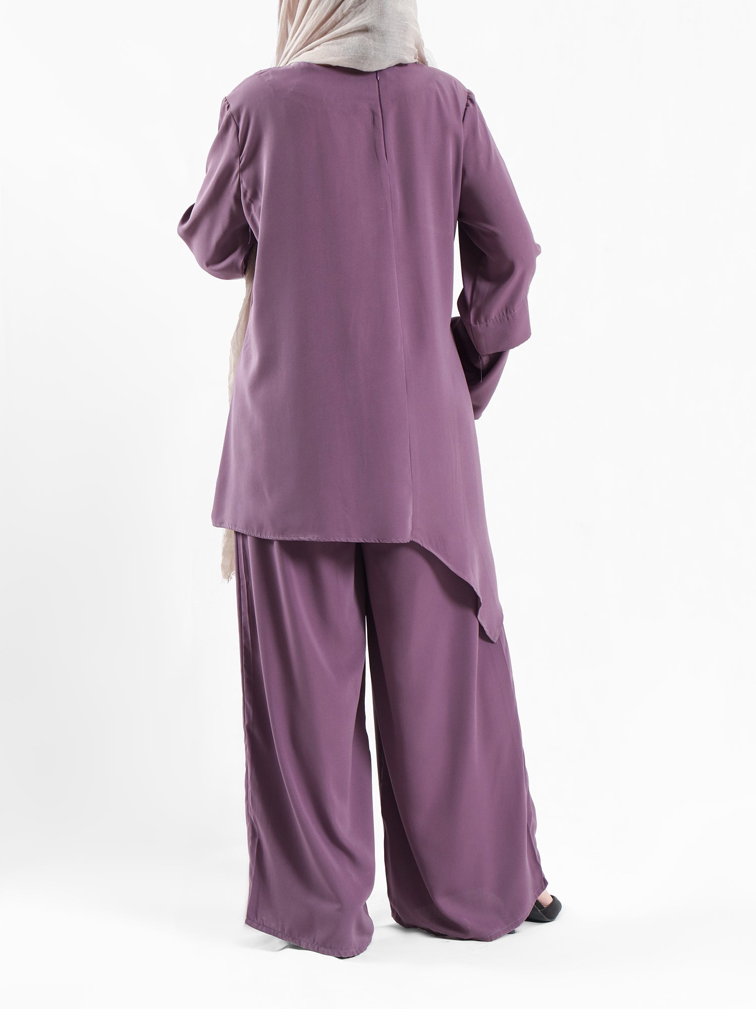 New Dawn Breeze Set in royal crepe blend with wide-leg pants, a lightweight and chic modest outfit for Eid or casual summer wear