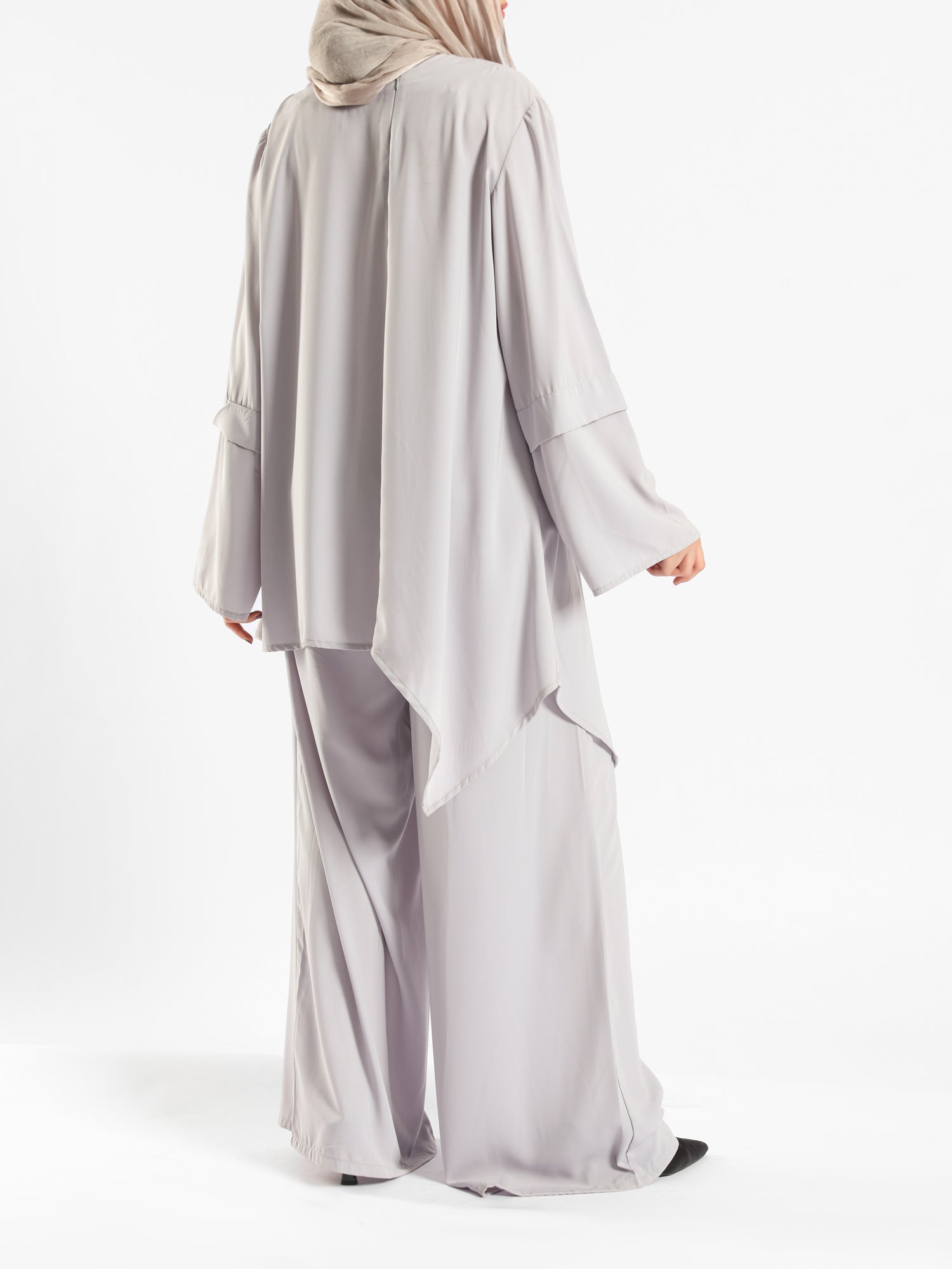 New Dawn Breeze Set in royal crepe blend with wide-leg pants, a lightweight and chic modest outfit for Eid or casual summer wear