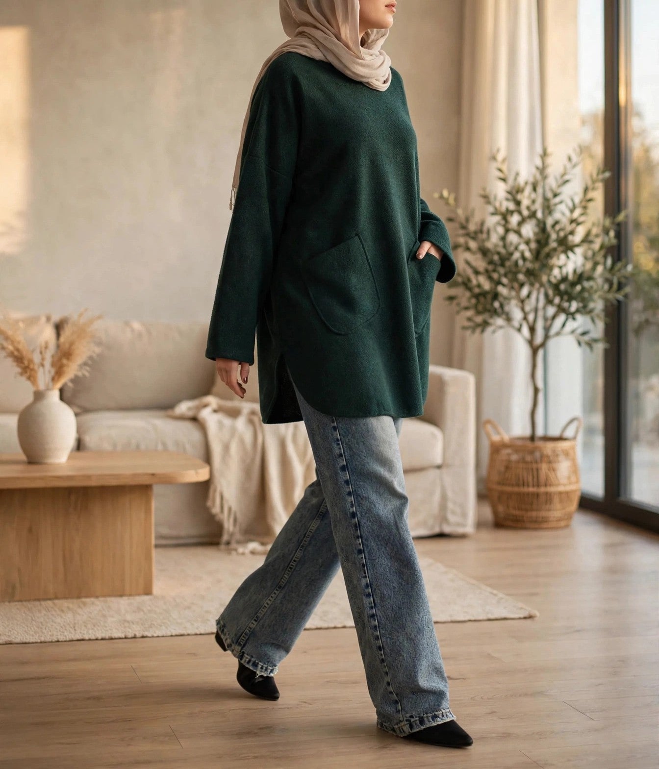 Oversized Pocketed Sweater - Emalina Fashion