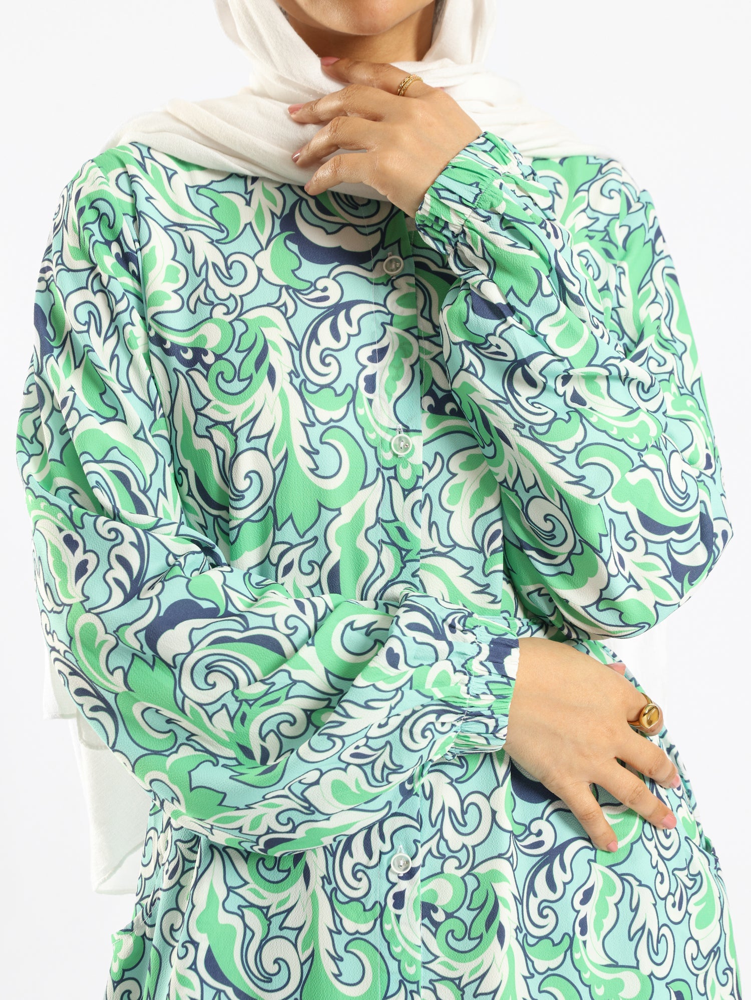 Prismatic Bloom Dress in crepe chiffon with colorful summer print, a vibrant modest shirt dress ideal for seasonal occasions