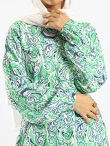 Prismatic Bloom Dress in crepe chiffon with colorful summer print, a vibrant modest shirt dress ideal for seasonal occasions