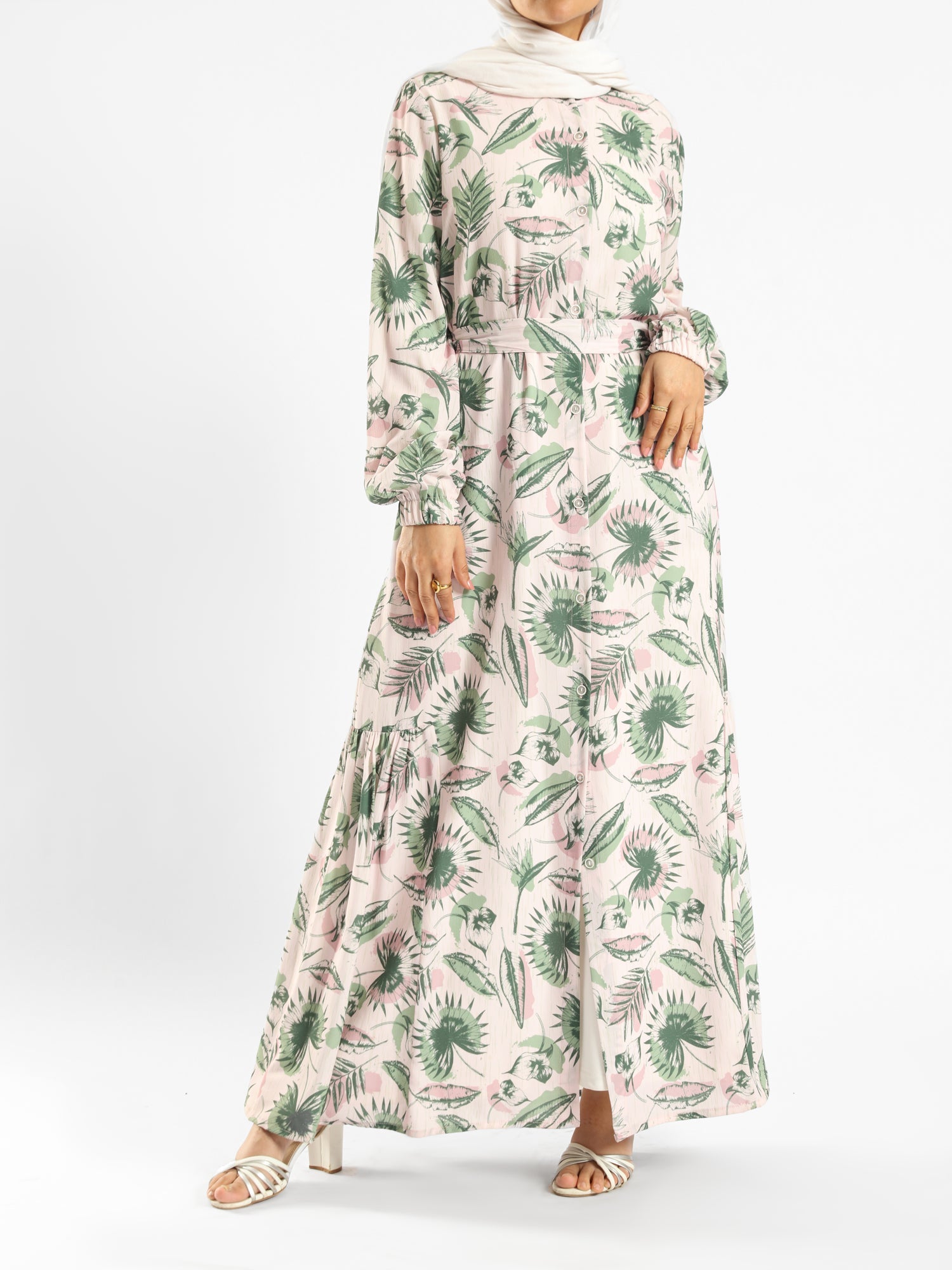 Prismatic Bloom Dress in crepe chiffon with colorful summer print, a vibrant modest shirt dress ideal for seasonal occasions