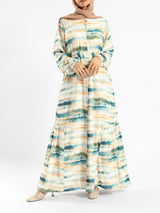 Prismatic Bloom Dress in crepe chiffon with colorful summer print, a vibrant modest shirt dress ideal for seasonal occasions