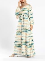 Prismatic Bloom Dress in crepe chiffon with colorful summer print, a vibrant modest shirt dress ideal for seasonal occasions