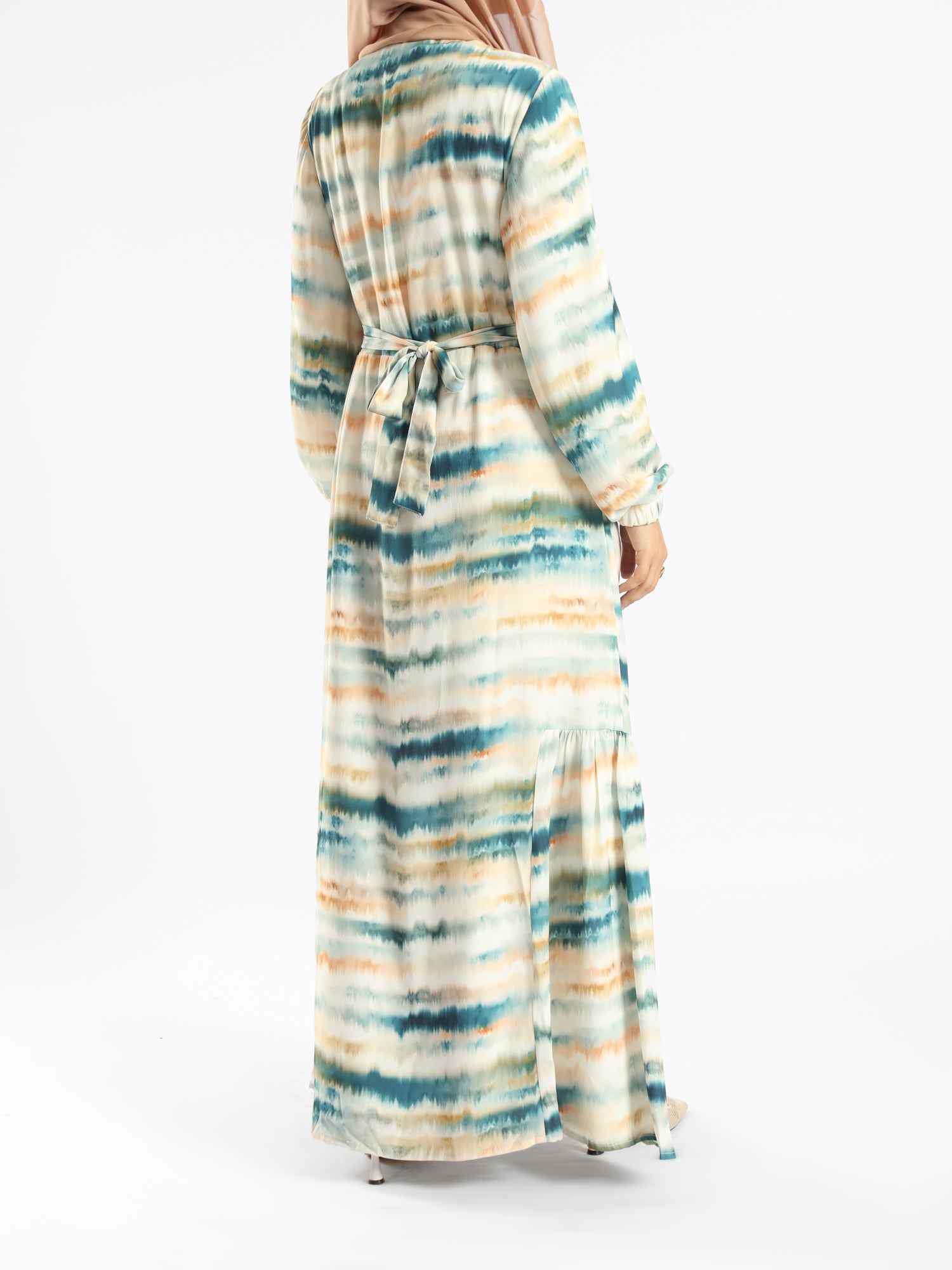 Prismatic Bloom Dress in crepe chiffon with colorful summer print, a vibrant modest shirt dress ideal for seasonal occasions