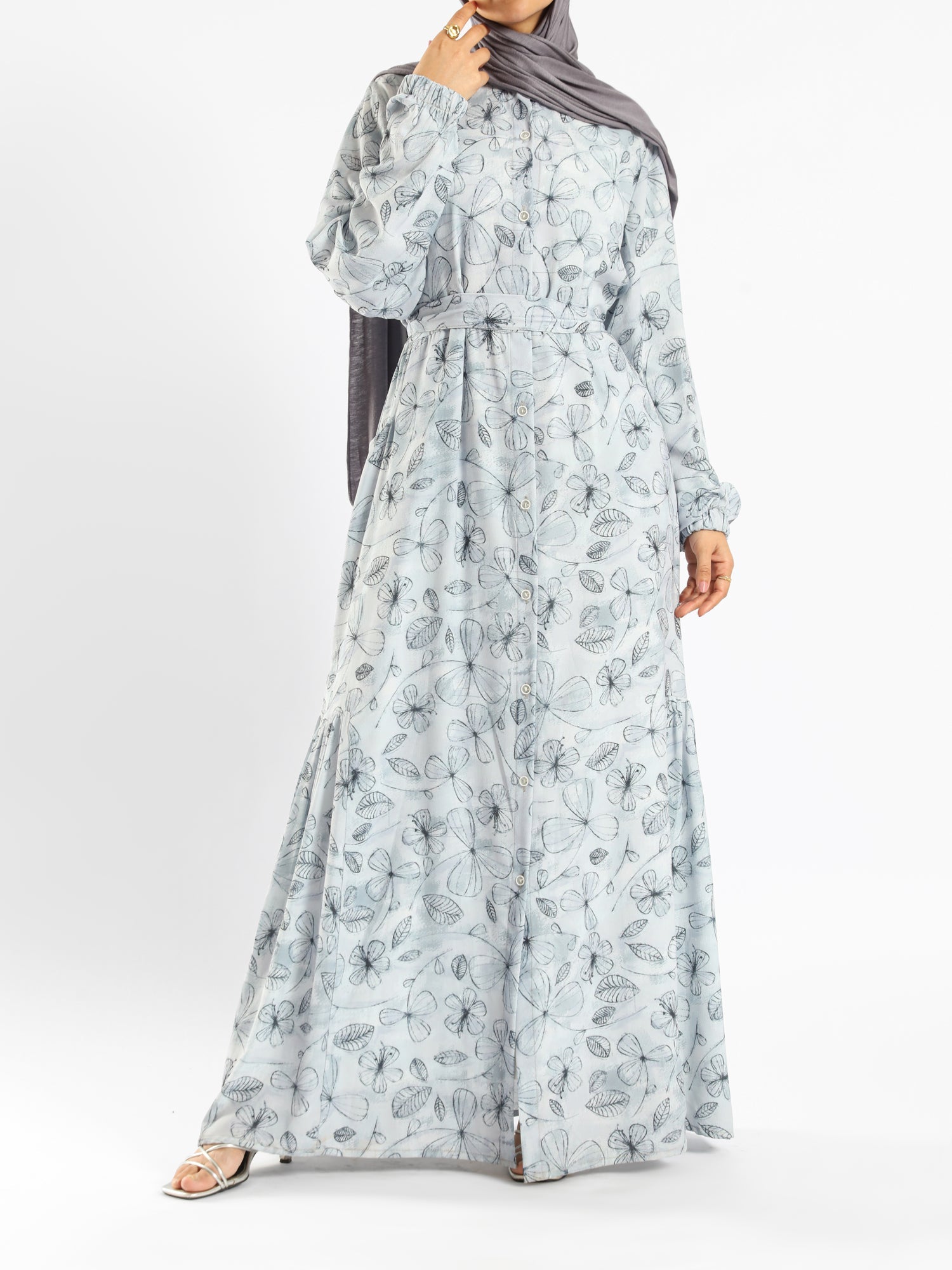 Prismatic Bloom Dress in crepe chiffon with colorful summer print, a vibrant modest shirt dress ideal for seasonal occasions