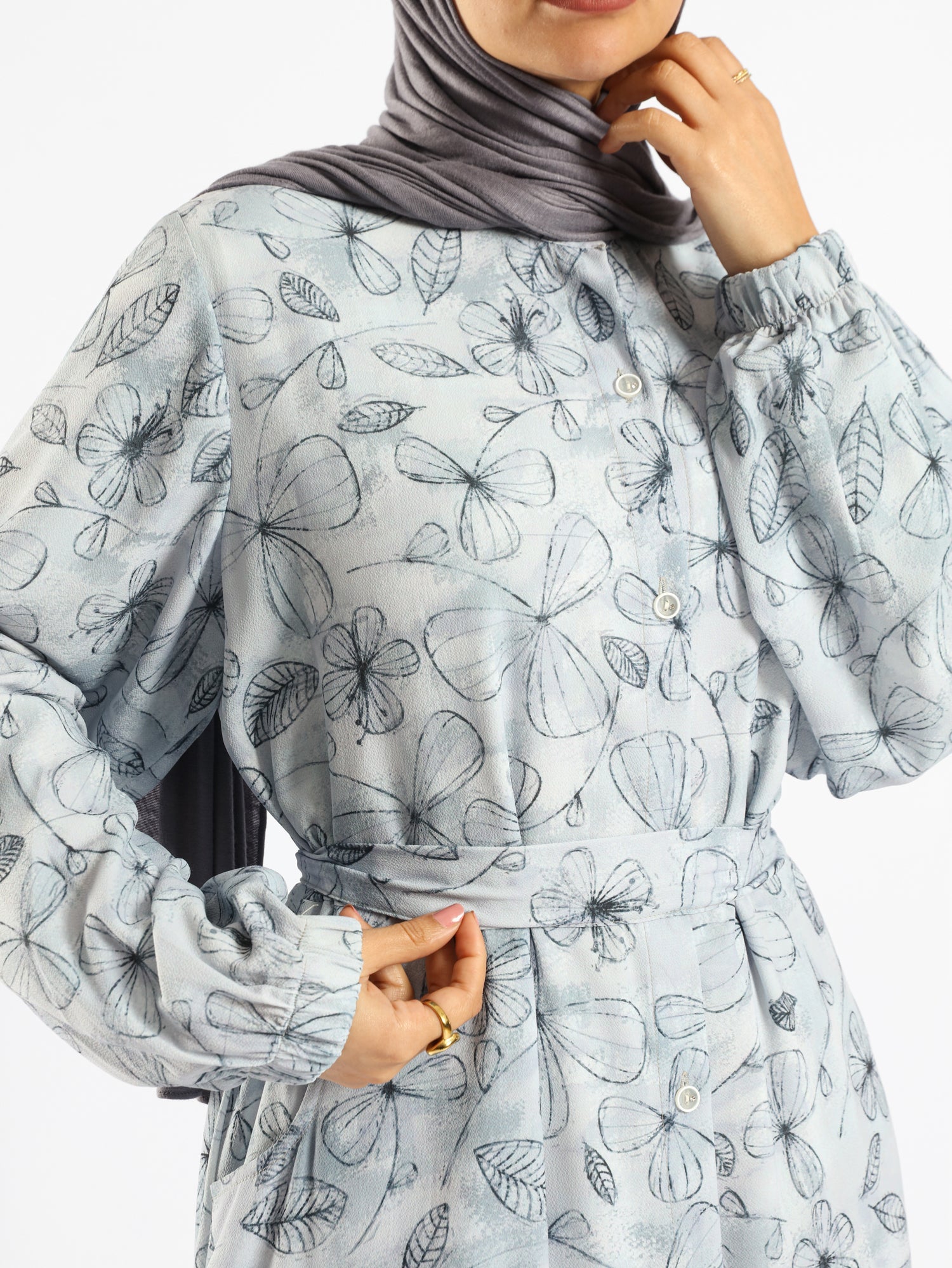 Prismatic Bloom Dress in crepe chiffon with colorful summer print, a vibrant modest shirt dress ideal for seasonal occasions