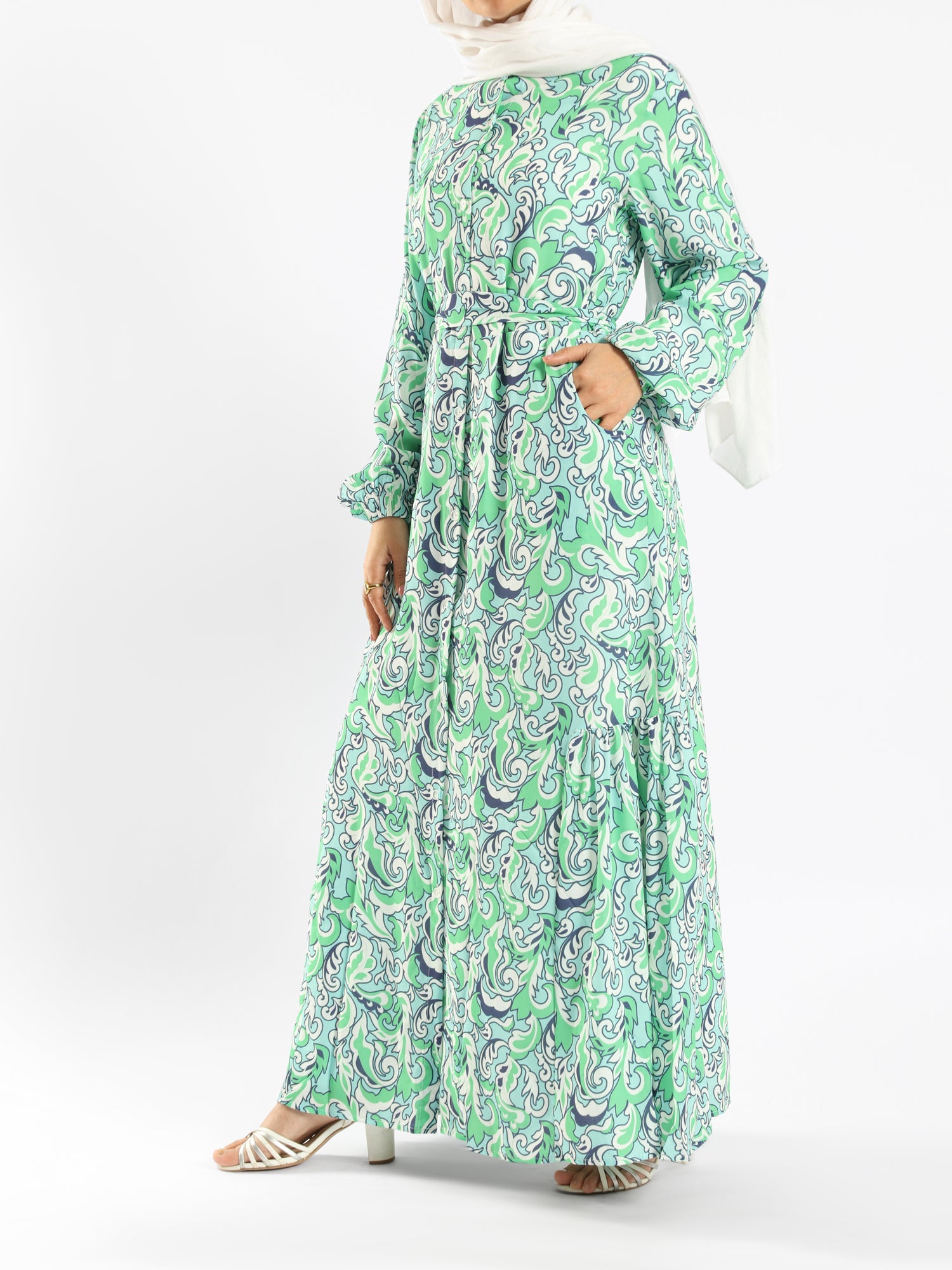 Prismatic Bloom Dress in crepe chiffon with colorful summer print, a vibrant modest shirt dress ideal for seasonal occasions