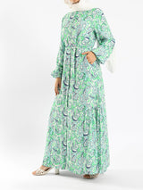 Prismatic Bloom Dress in crepe chiffon with colorful summer print, a vibrant modest shirt dress ideal for seasonal occasions