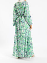 Prismatic Bloom Dress in crepe chiffon with colorful summer print, a vibrant modest shirt dress ideal for seasonal occasions