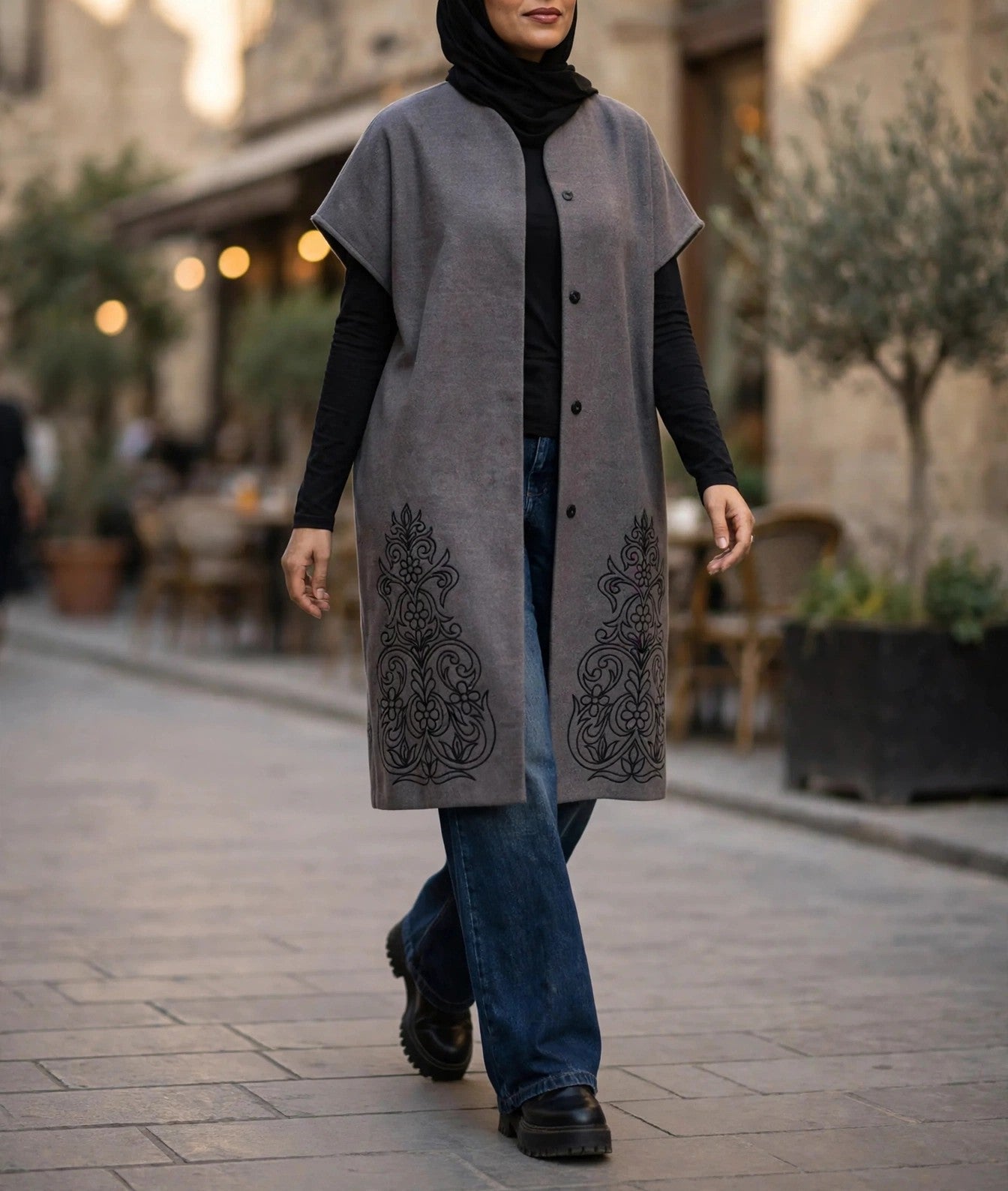 Royal Embroidered Wool Poncho - Emalina Fashion