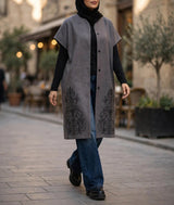 Royal Embroidered Wool Poncho - Emalina Fashion