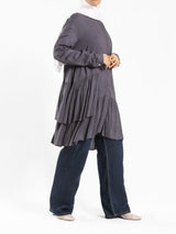 Ruffle Shirt in soft, breathable fabric with delicate frill accents, available in serene summer tones for a feminine modest look