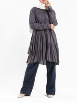 Ruffle Shirt in soft, breathable fabric with delicate frill accents, available in serene summer tones for a feminine modest look