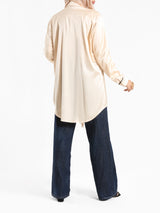 Satin Button Down Shirt in black or beige, a chic and versatile modest blouse for elegant everyday wear