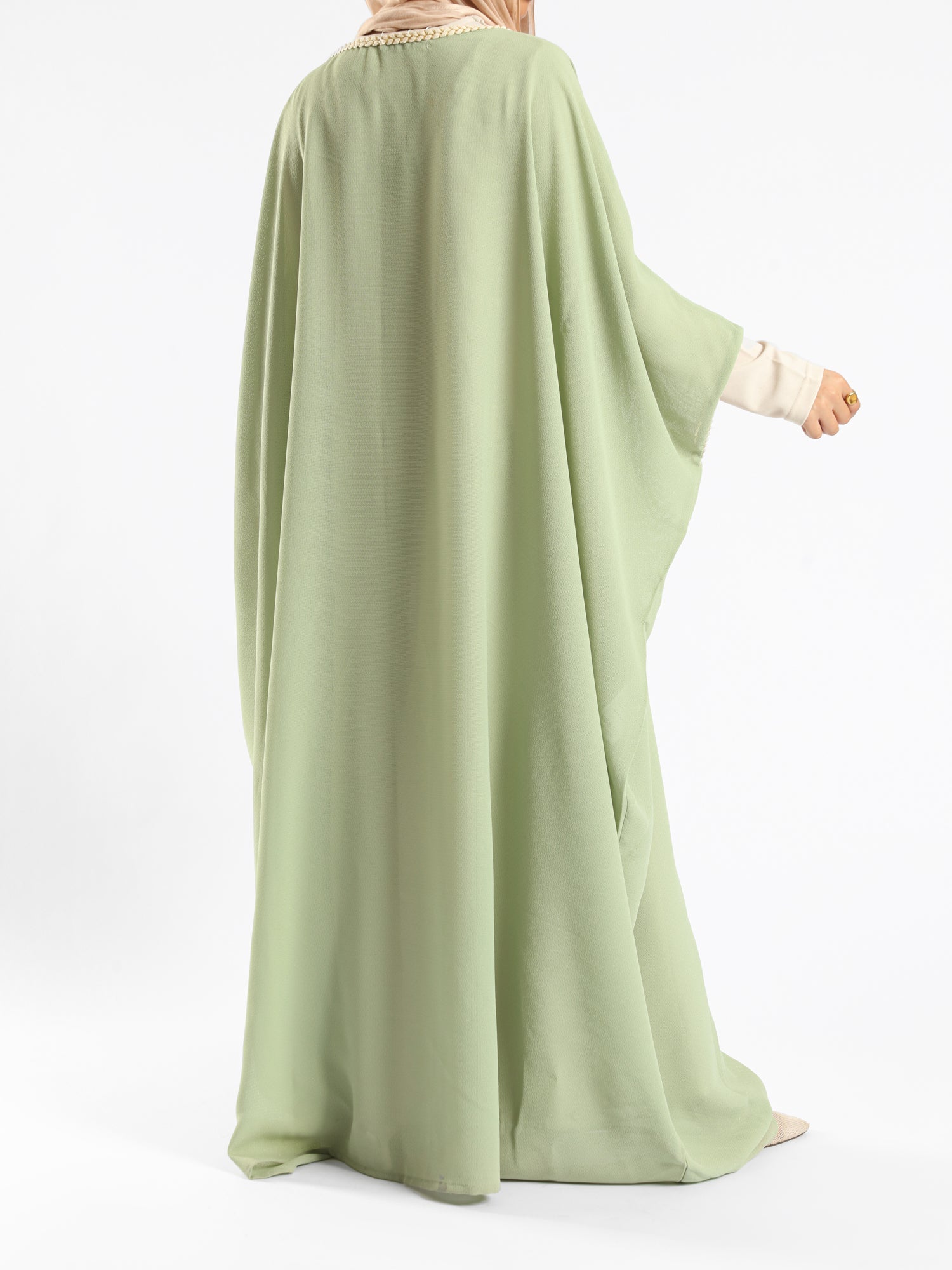 Shimmering Nights Kaftan in elegant polyester with refined detailing, tailored for graceful evenings and festive modest wear