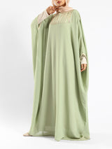 Shimmering Nights Kaftan in elegant polyester with refined detailing, tailored for graceful evenings and festive modest wear