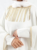 Shimmering Nights Kaftan in elegant polyester with refined detailing, tailored for graceful evenings and festive modest wear