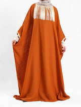 Shimmering Nights Kaftan in elegant polyester with refined detailing, tailored for graceful evenings and festive modest wear