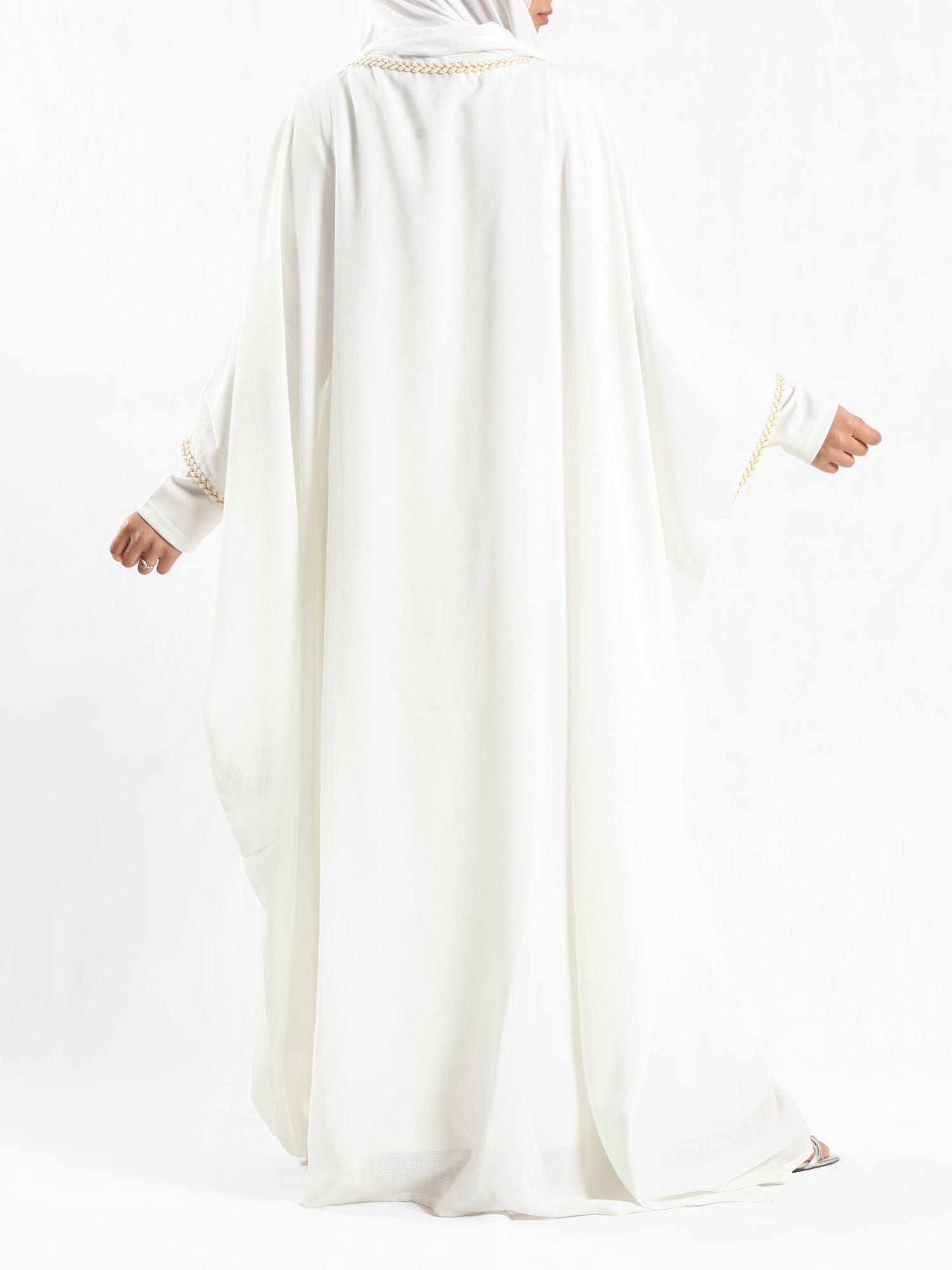 Shimmering Nights Kaftan in elegant polyester with refined detailing, tailored for graceful evenings and festive modest wear