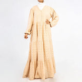 Summer Confetti Dress in 100% rokama cotton with soft underskirt and delicate dotted blooms—modest elegance in beige, pink, white, or yellow for Eid and warm-weather joy