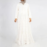 Summer Confetti Dress in 100% rokama cotton with soft underskirt and delicate dotted blooms—modest elegance in beige, pink, white, or yellow for Eid and warm-weather joy