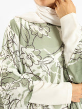 Summer Oasis Cover Up in lightweight fabric with sunset-inspired print, a modest beach layer in lime green, red, or beige