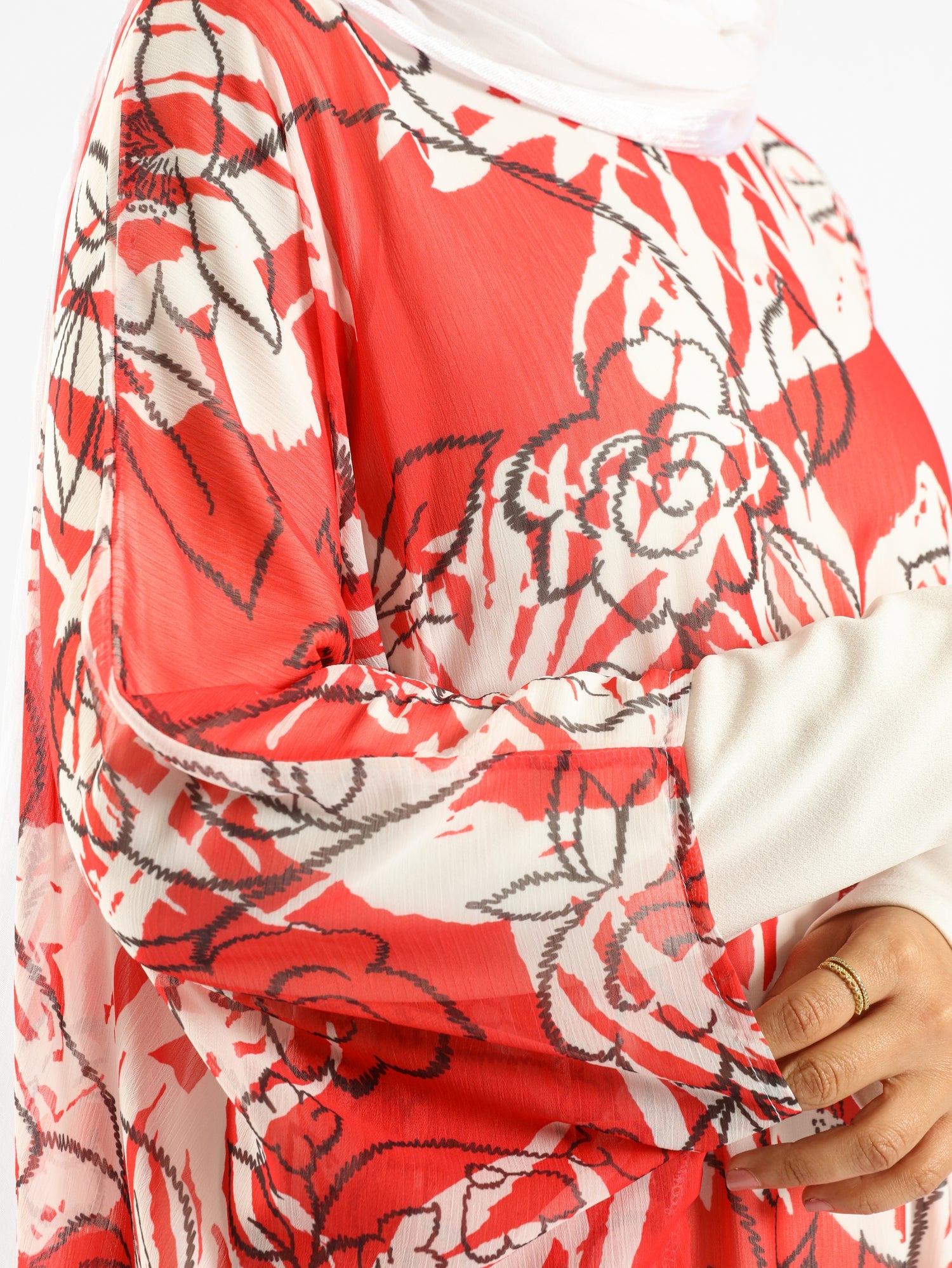 Summer Oasis Cover Up in lightweight fabric with sunset-inspired print, a modest beach layer in lime green, red, or beige